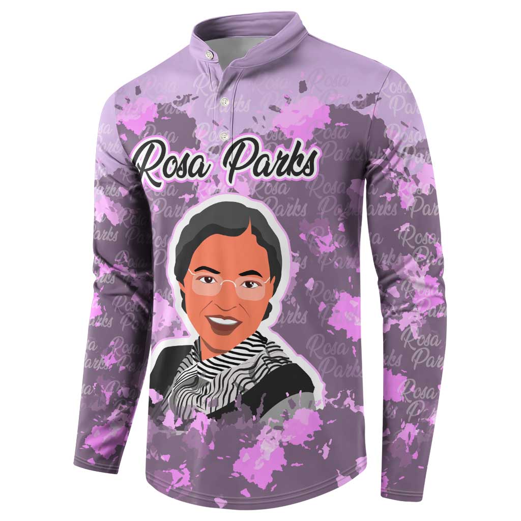 Rosa Parks Button Sweatshirt Purple Floral Pattern Civil Rights Tribute Bold Name Repeated Text Design