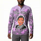 Rosa Parks Button Sweatshirt Purple Floral Pattern Civil Rights Tribute Bold Name Repeated Text Design