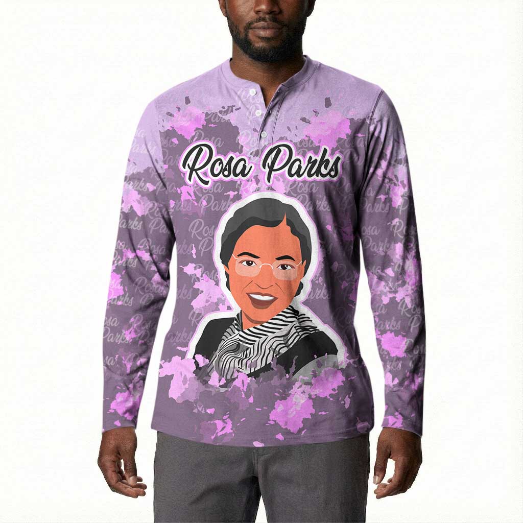 Rosa Parks Button Sweatshirt Purple Floral Pattern Civil Rights Tribute Bold Name Repeated Text Design