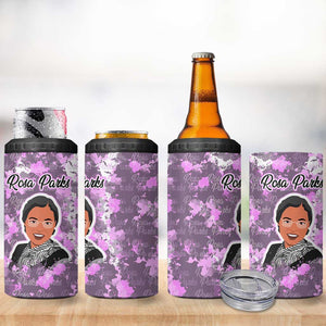 Rosa Parks 4 in 1 Can Cooler Tumbler Purple Floral Pattern Civil Rights Tribute Bold Name Repeated Text Design - African Pride