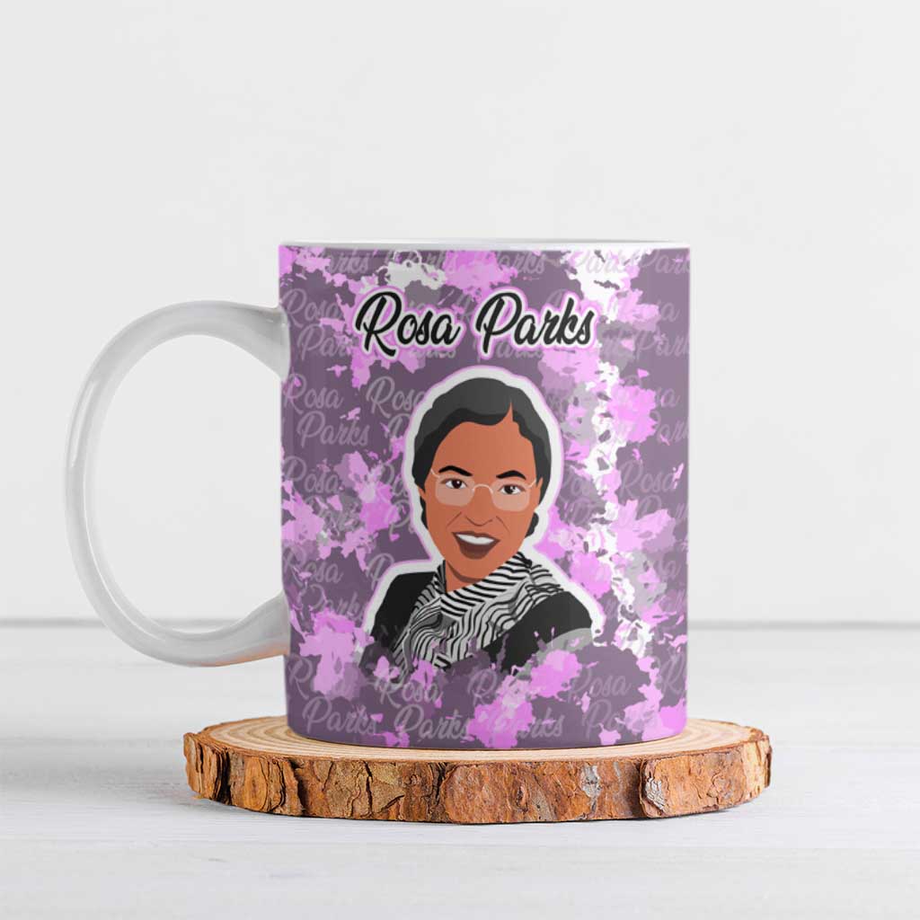 Rosa Parks Ceramic Mug Purple Floral Pattern Civil Rights Tribute Bold Name Repeated Text Design - African Pride