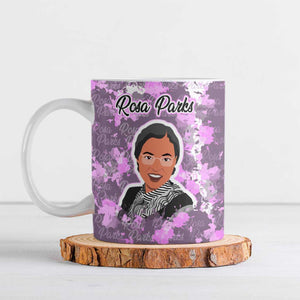 Rosa Parks Ceramic Mug Purple Floral Pattern Civil Rights Tribute Bold Name Repeated Text Design - African Pride