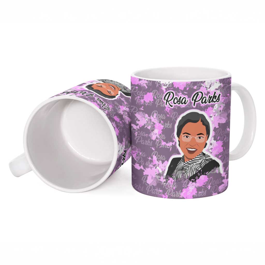 Rosa Parks Ceramic Mug Purple Floral Pattern Civil Rights Tribute Bold Name Repeated Text Design - African Pride