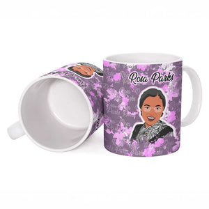 Rosa Parks Ceramic Mug Purple Floral Pattern Civil Rights Tribute Bold Name Repeated Text Design - African Pride