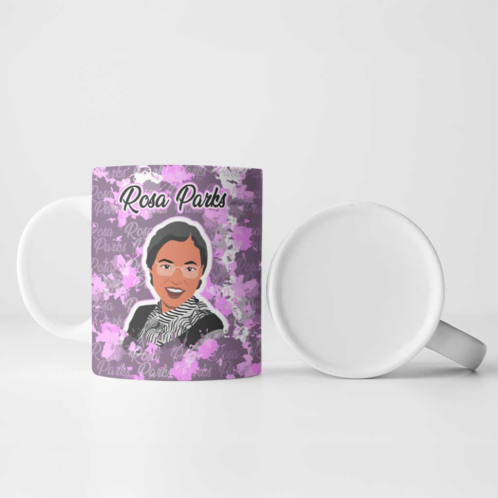 Rosa Parks Ceramic Mug Purple Floral Pattern Civil Rights Tribute Bold Name Repeated Text Design - African Pride