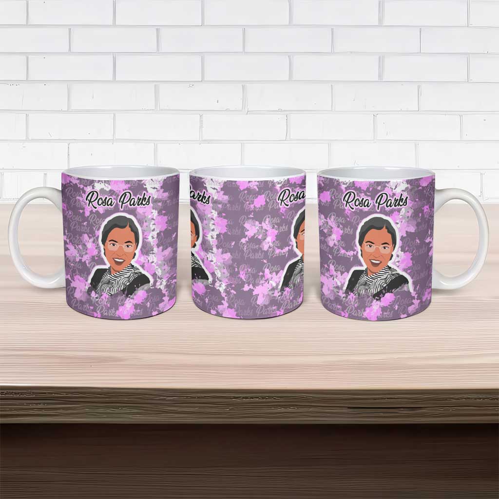Rosa Parks Ceramic Mug Purple Floral Pattern Civil Rights Tribute Bold Name Repeated Text Design - African Pride