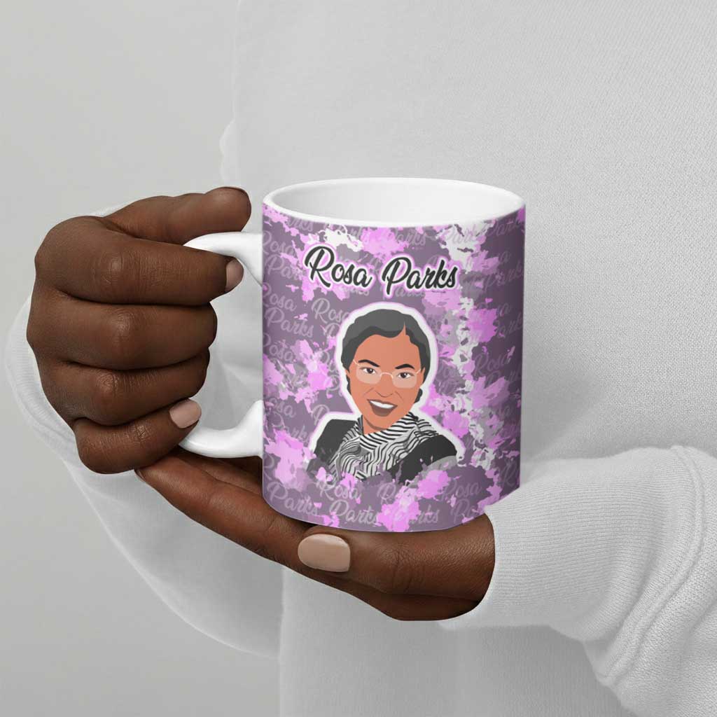 Rosa Parks Ceramic Mug Purple Floral Pattern Civil Rights Tribute Bold Name Repeated Text Design - African Pride