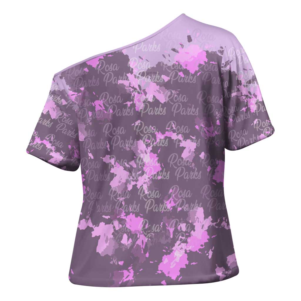Rosa Parks Cross Shoulder Shirt Purple Floral Pattern Civil Rights Tribute Bold Name Repeated Text Design - African Pride