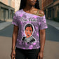 Rosa Parks Cross Shoulder Shirt Purple Floral Pattern Civil Rights Tribute Bold Name Repeated Text Design - African Pride