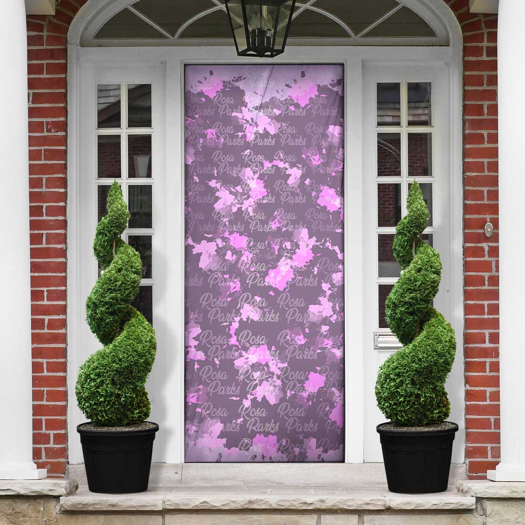 Rosa Parks Door Cover Purple Floral Pattern Civil Rights Tribute Bold Name Repeated Text Design - African Pride