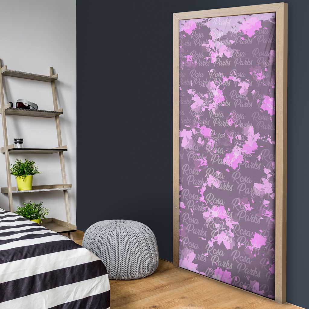 Rosa Parks Door Cover Purple Floral Pattern Civil Rights Tribute Bold Name Repeated Text Design - African Pride