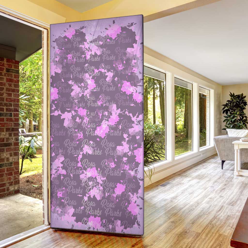 Rosa Parks Door Cover Purple Floral Pattern Civil Rights Tribute Bold Name Repeated Text Design - African Pride