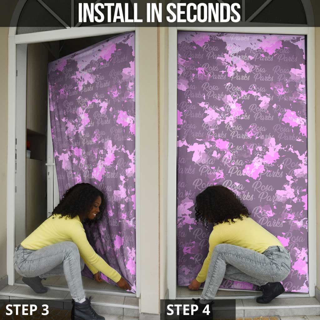 Rosa Parks Door Cover Purple Floral Pattern Civil Rights Tribute Bold Name Repeated Text Design - African Pride