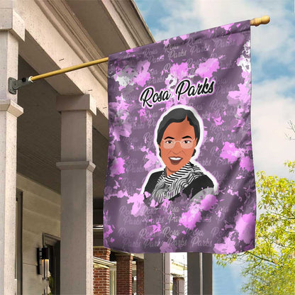 Rosa Parks Garden Flag Purple Floral Pattern Civil Rights Tribute Bold Name Repeated Text Design - African Pride