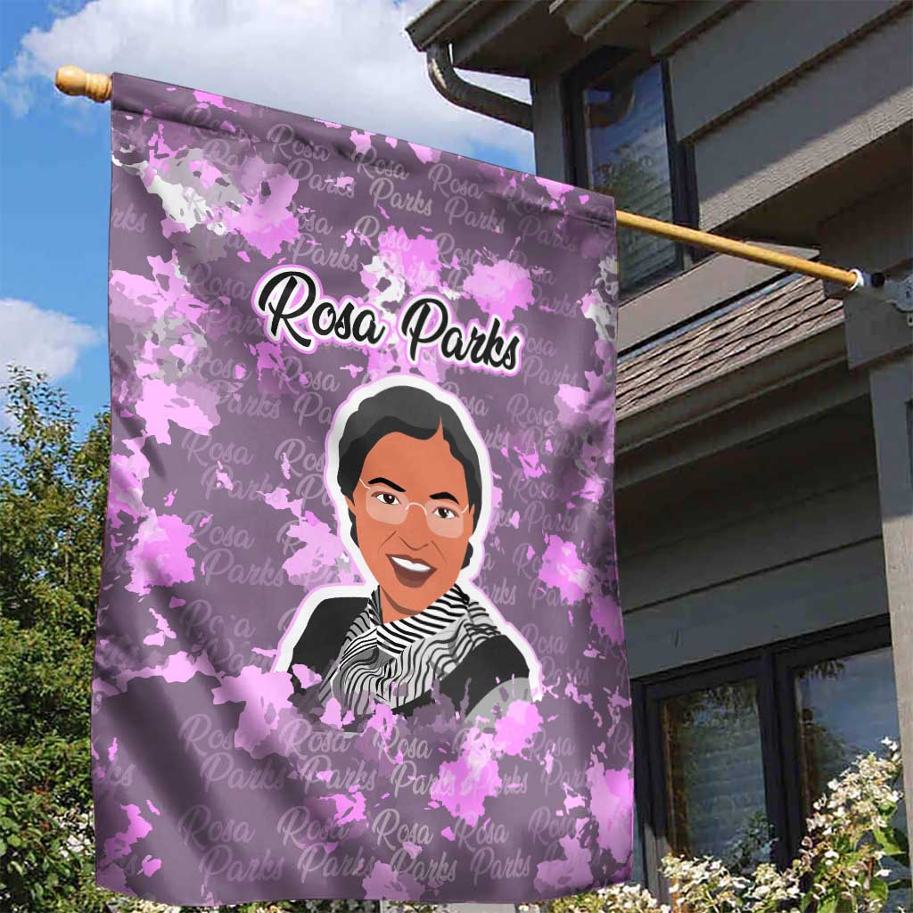 Rosa Parks Garden Flag Purple Floral Pattern Civil Rights Tribute Bold Name Repeated Text Design - African Pride
