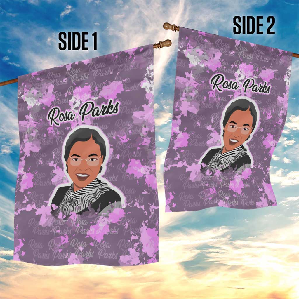Rosa Parks Garden Flag Purple Floral Pattern Civil Rights Tribute Bold Name Repeated Text Design - African Pride
