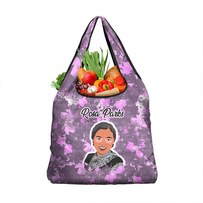 Rosa Parks Grocery Bag Purple Floral Pattern Civil Rights Tribute Bold Name Repeated Text Design - African Pride