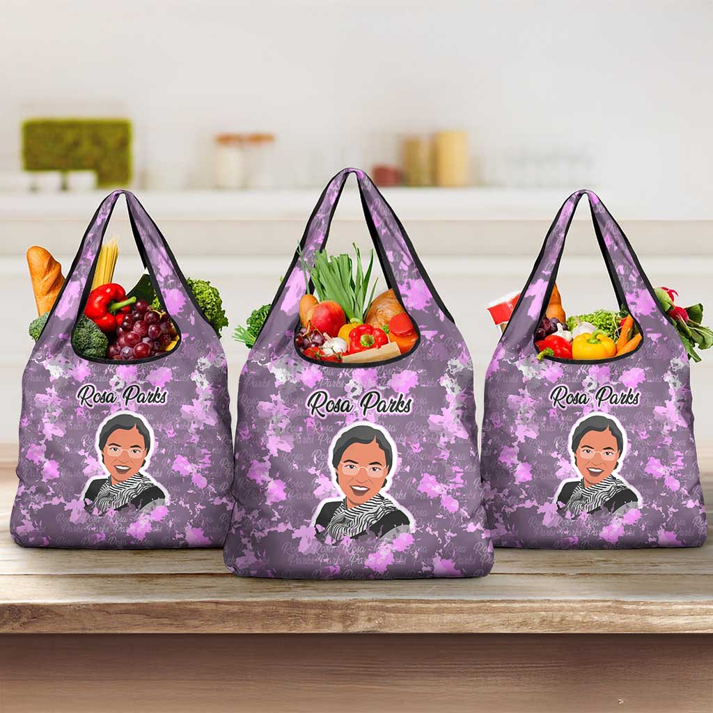 Rosa Parks Grocery Bag Purple Floral Pattern Civil Rights Tribute Bold Name Repeated Text Design - African Pride
