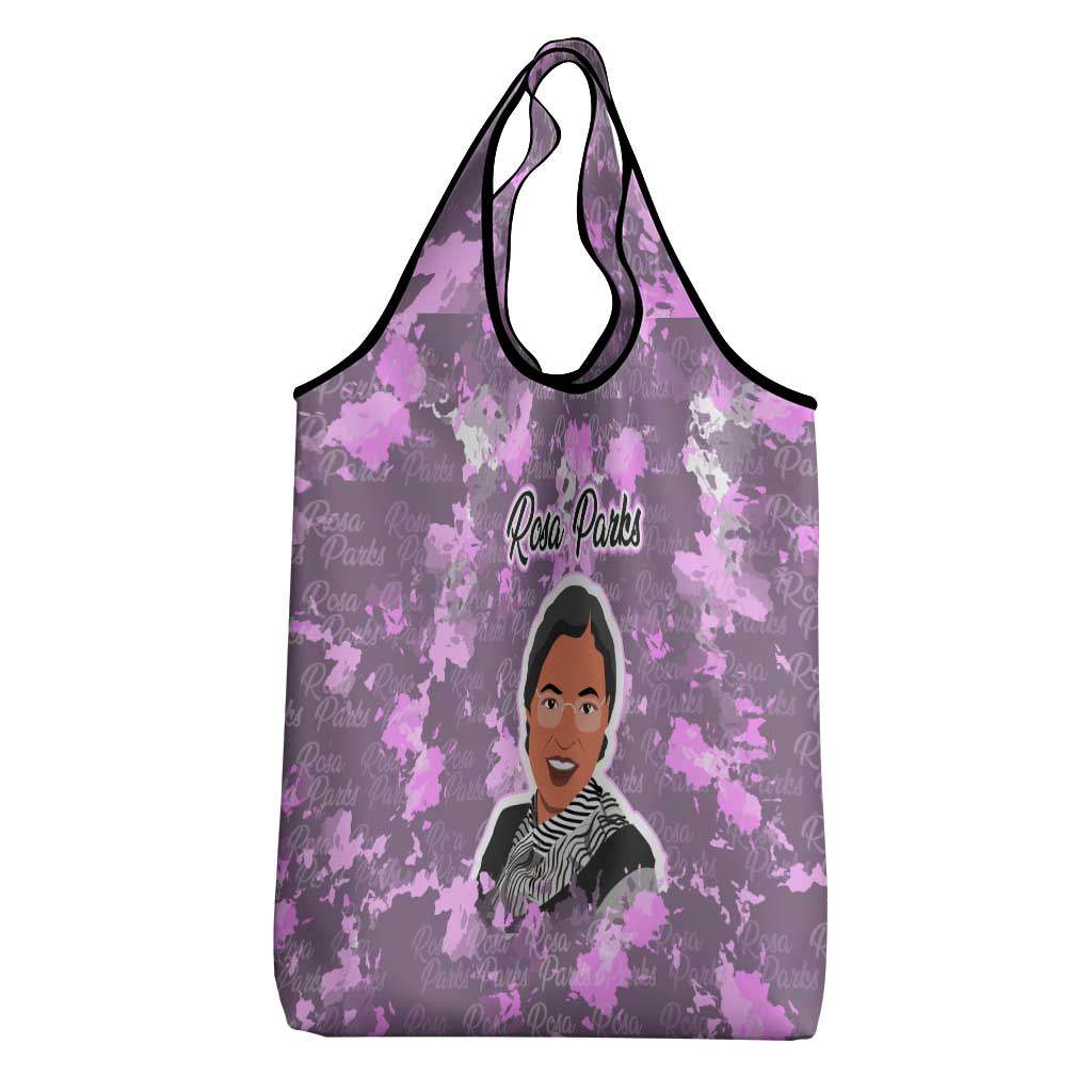 Rosa Parks Grocery Bag Purple Floral Pattern Civil Rights Tribute Bold Name Repeated Text Design - African Pride