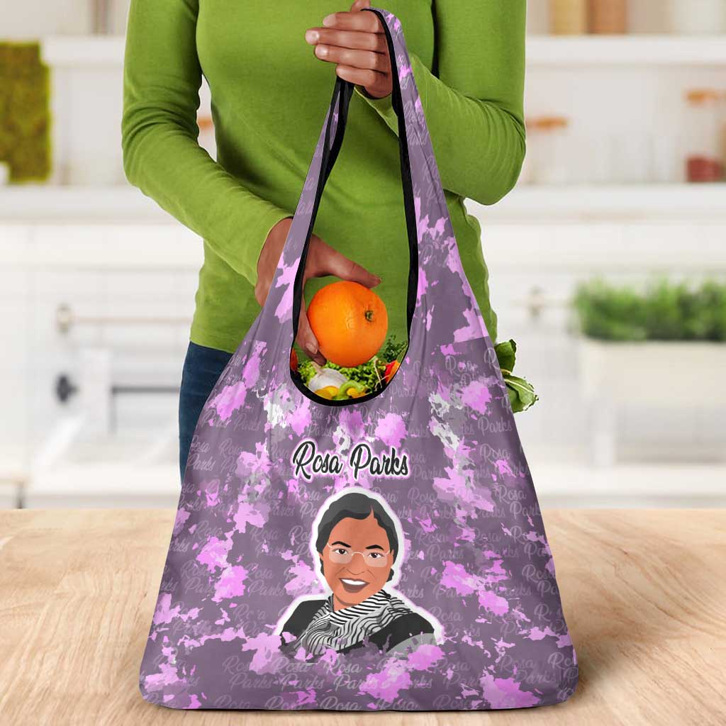 Rosa Parks Grocery Bag Purple Floral Pattern Civil Rights Tribute Bold Name Repeated Text Design - African Pride