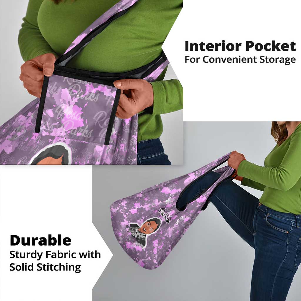 Rosa Parks Grocery Bag Purple Floral Pattern Civil Rights Tribute Bold Name Repeated Text Design - African Pride