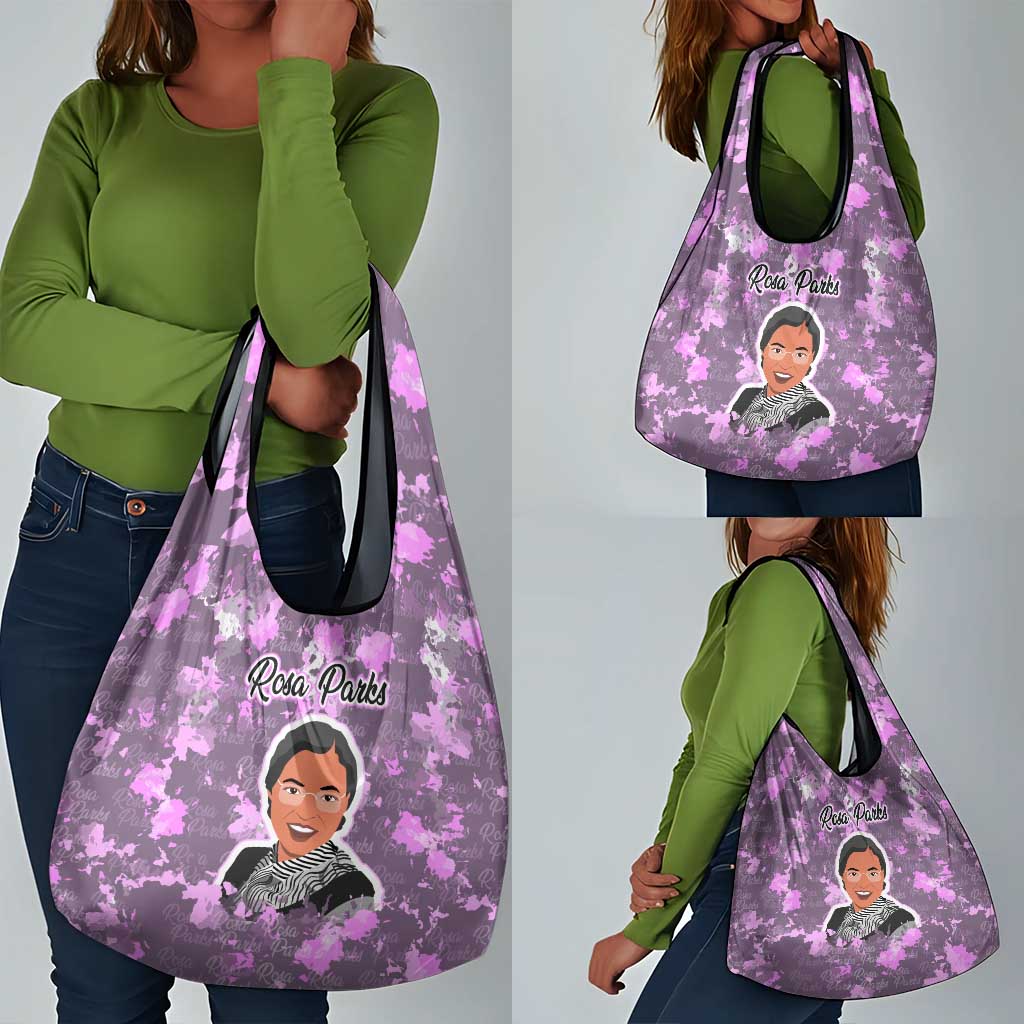 Rosa Parks Grocery Bag Purple Floral Pattern Civil Rights Tribute Bold Name Repeated Text Design - African Pride