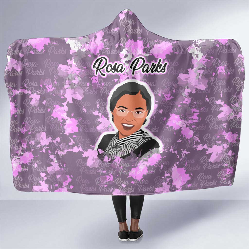 Rosa Parks Hooded Blanket Purple Floral Pattern Civil Rights Tribute Bold Name Repeated Text Design - African Pride
