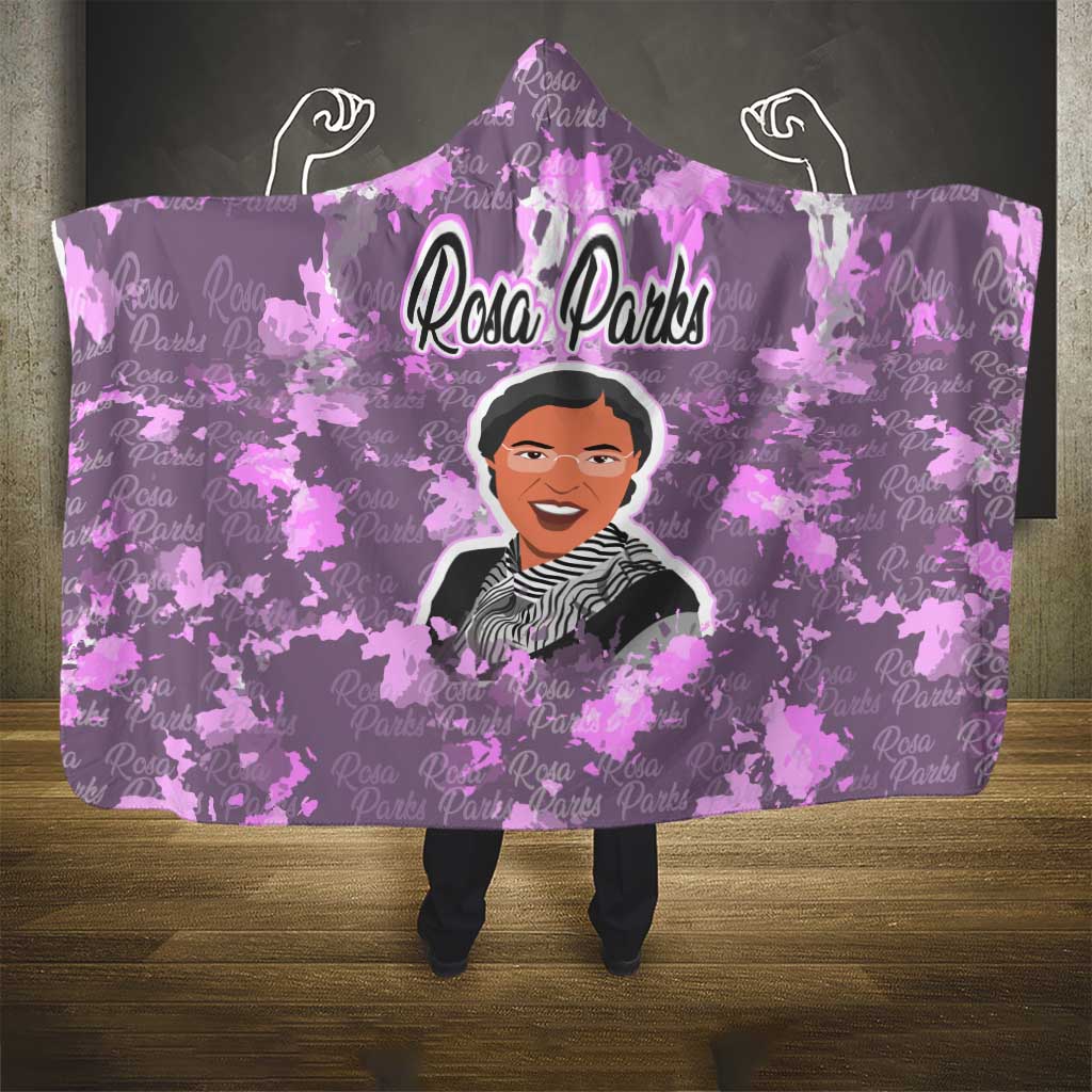 Rosa Parks Hooded Blanket Purple Floral Pattern Civil Rights Tribute Bold Name Repeated Text Design - African Pride
