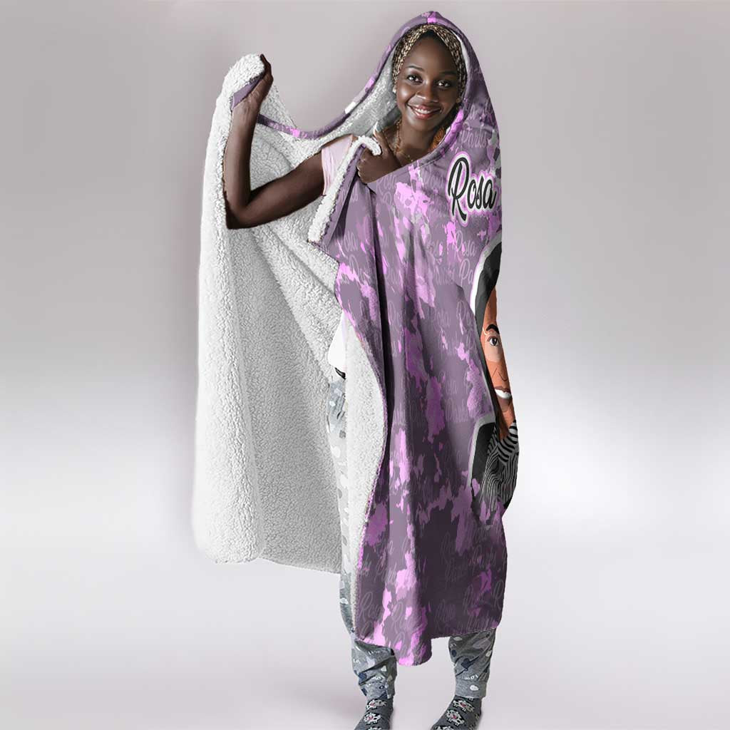 Rosa Parks Hooded Blanket Purple Floral Pattern Civil Rights Tribute Bold Name Repeated Text Design - African Pride