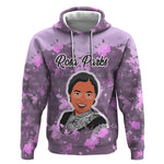 Rosa Parks Hoodie Purple Floral Pattern Civil Rights Tribute Bold Name Repeated Text Design - African Pride