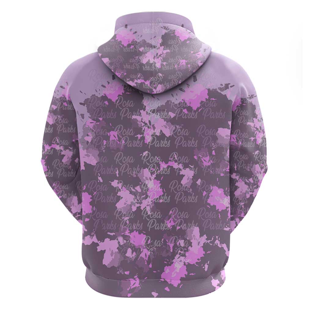 Rosa Parks Hoodie Purple Floral Pattern Civil Rights Tribute Bold Name Repeated Text Design - African Pride