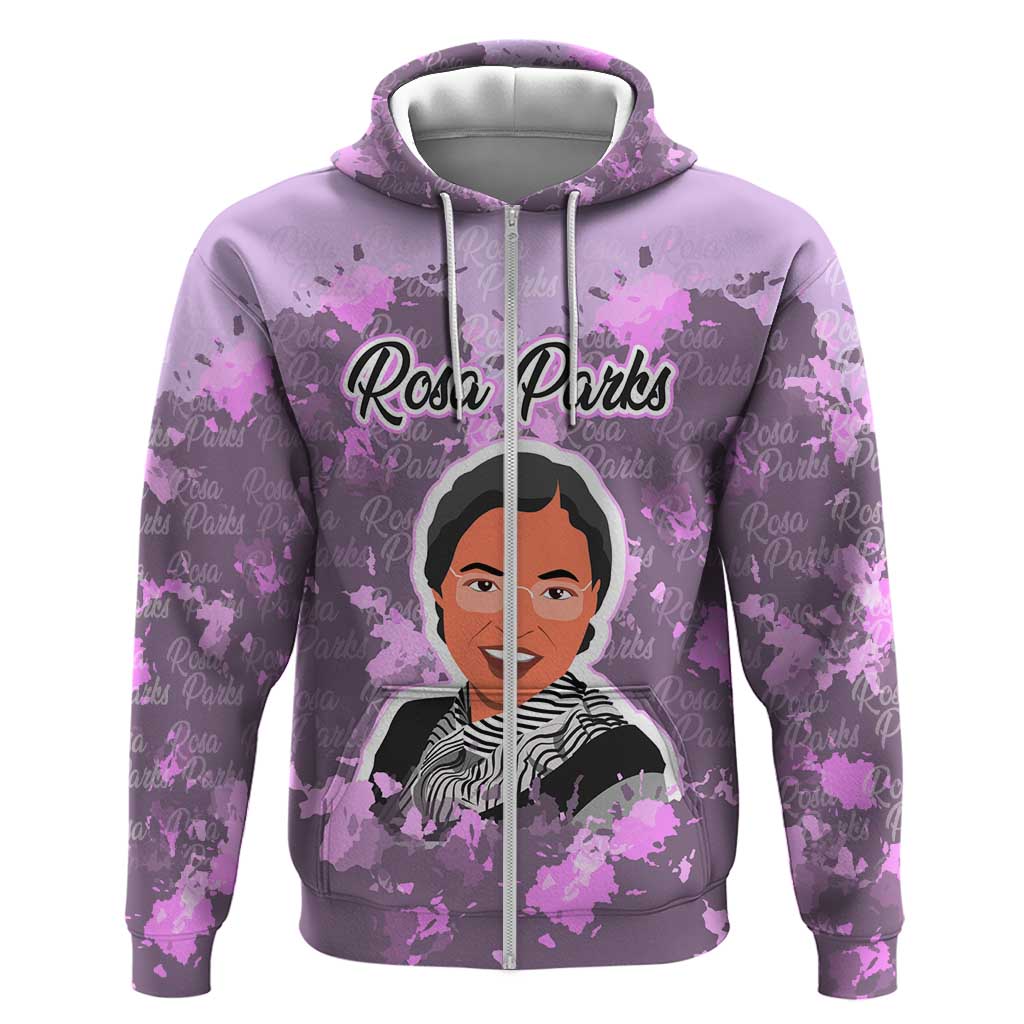 Rosa Parks Hoodie Purple Floral Pattern Civil Rights Tribute Bold Name Repeated Text Design - African Pride