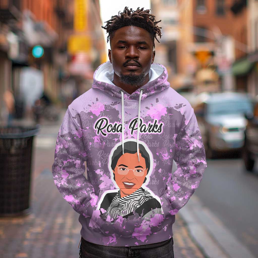 Rosa Parks Hoodie Purple Floral Pattern Civil Rights Tribute Bold Name Repeated Text Design - African Pride