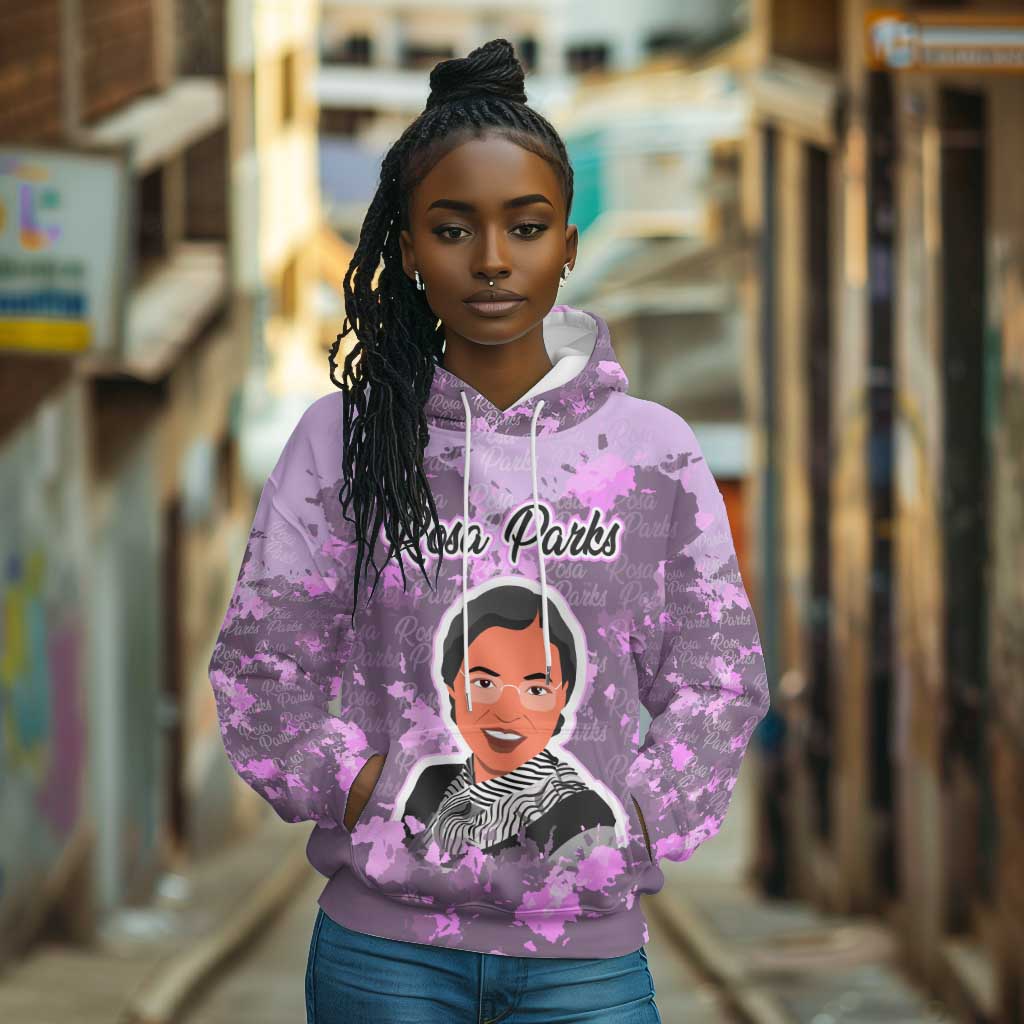 Rosa Parks Hoodie Purple Floral Pattern Civil Rights Tribute Bold Name Repeated Text Design - African Pride