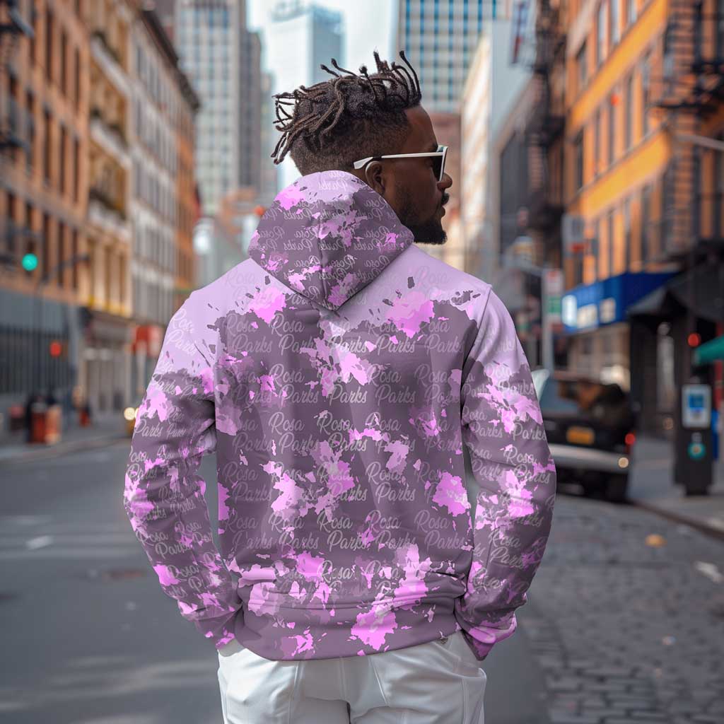 Rosa Parks Hoodie Purple Floral Pattern Civil Rights Tribute Bold Name Repeated Text Design - African Pride