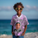 Rosa Parks Kid Hawaiian Shirt Purple Floral Pattern Civil Rights Tribute Bold Name Repeated Text Design TS04