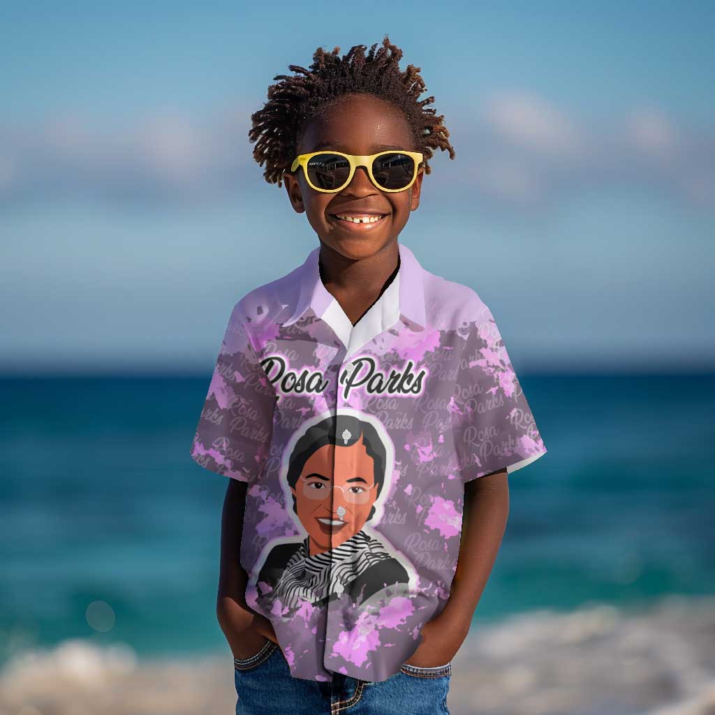 Rosa Parks Kid Hawaiian Shirt Purple Floral Pattern Civil Rights Tribute Bold Name Repeated Text Design TS04