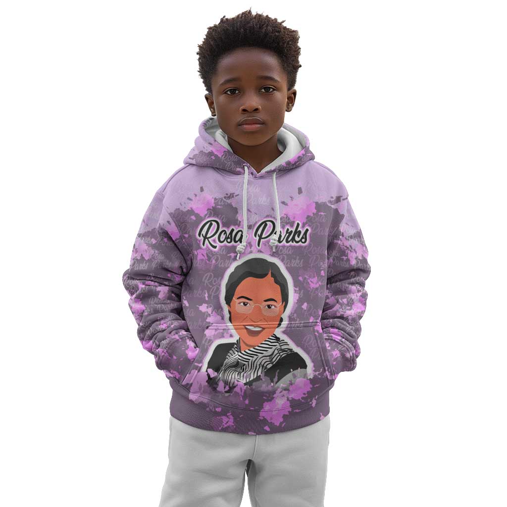Rosa Parks Kid Hoodie Purple Floral Pattern Civil Rights Tribute Bold Name Repeated Text Design - African Pride