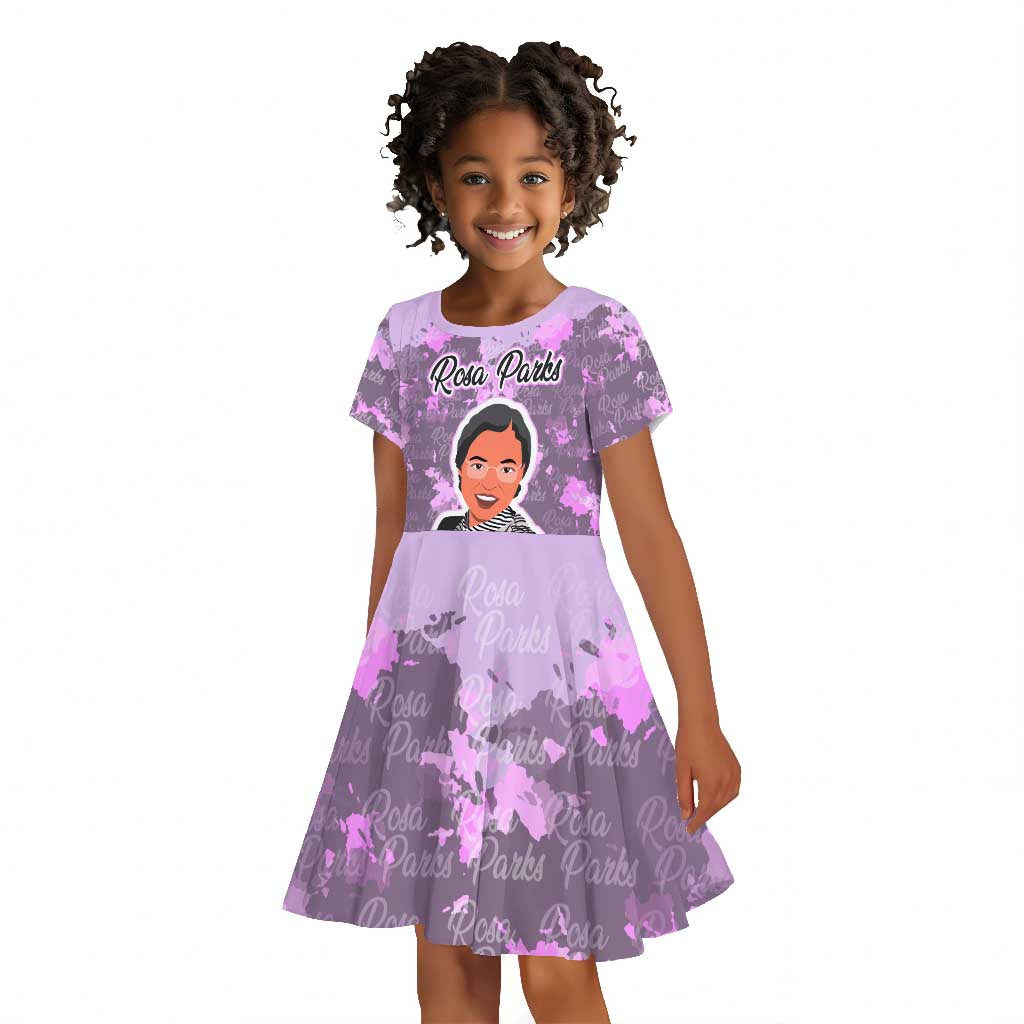 Rosa Parks Kid Short Sleeve Dress Purple Floral Pattern Civil Rights Tribute Bold Name Repeated Text Design TS04