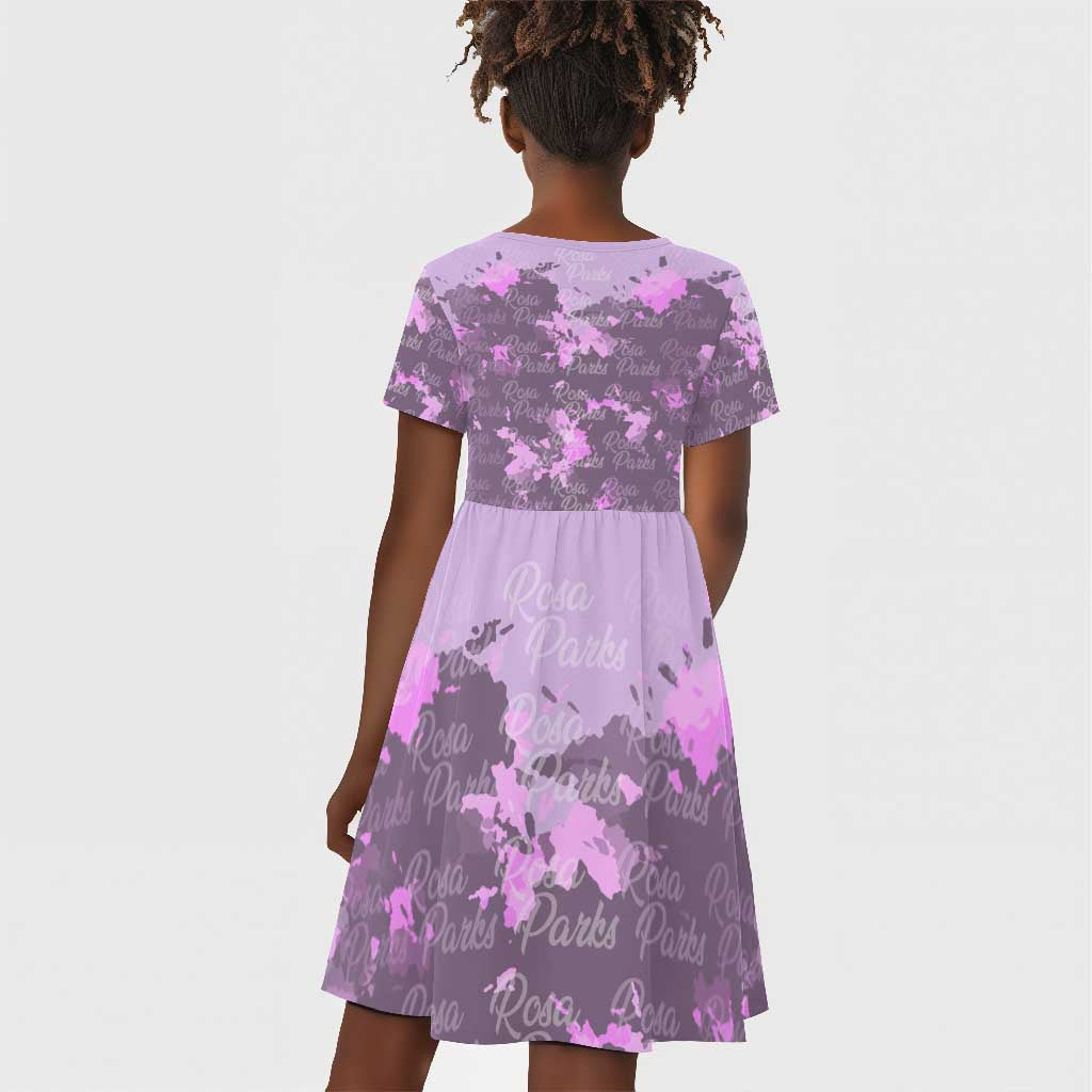 Rosa Parks Kid Short Sleeve Dress Purple Floral Pattern Civil Rights Tribute Bold Name Repeated Text Design TS04