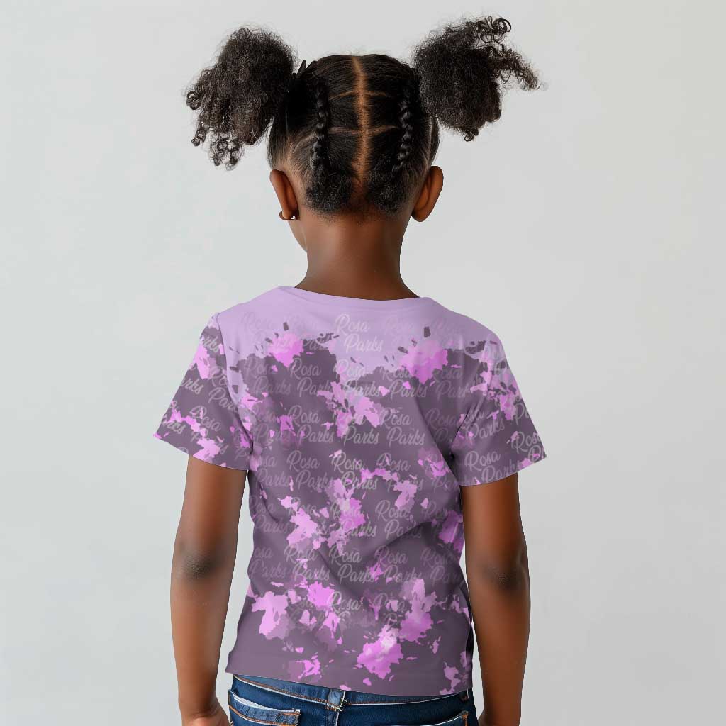 Rosa Parks Kid T shirt Purple Floral Pattern Civil Rights Tribute Bold Name Repeated Text Design TS04