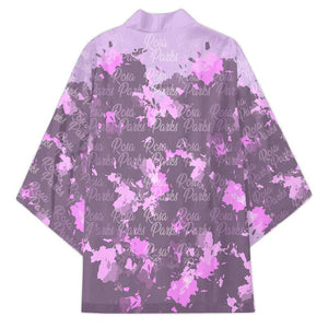 Rosa Parks Kimono Purple Floral Pattern Civil Rights Tribute Bold Name Repeated Text Design - African Pride