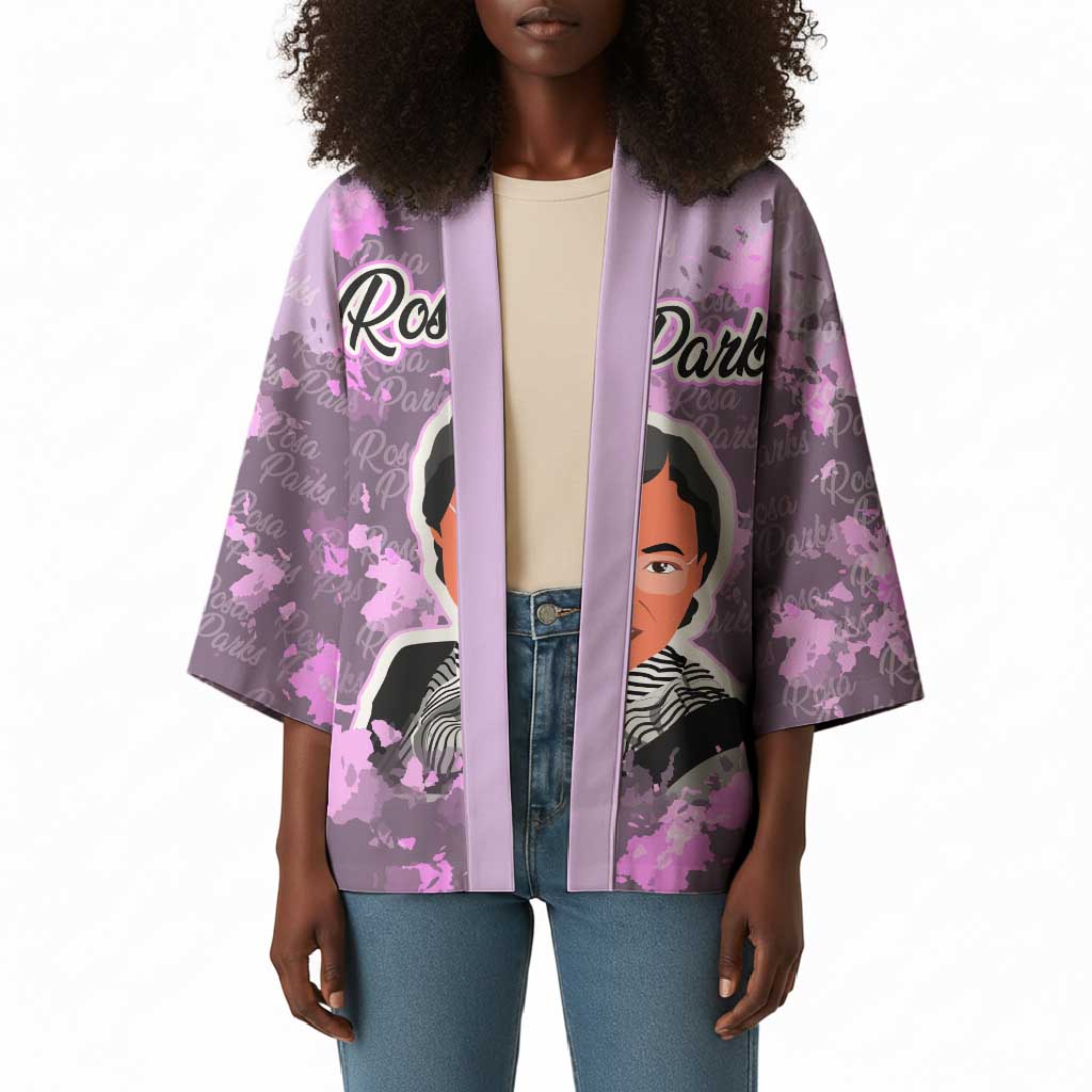 Rosa Parks Kimono Purple Floral Pattern Civil Rights Tribute Bold Name Repeated Text Design - African Pride