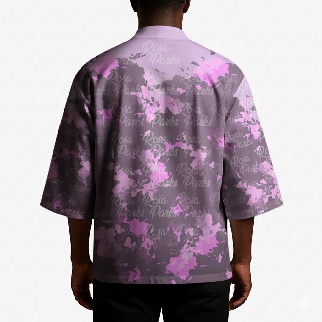 Rosa Parks Kimono Purple Floral Pattern Civil Rights Tribute Bold Name Repeated Text Design - African Pride