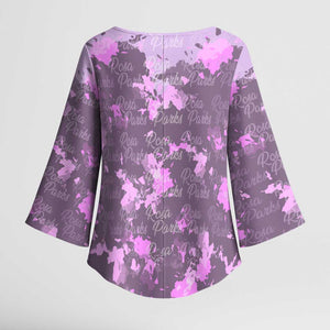 Rosa Parks Kimono Sleeve Blouse Purple Floral Pattern Civil Rights Tribute Bold Name Repeated Text Design - African Pride
