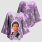 Rosa Parks Kimono Sleeve Blouse Purple Floral Pattern Civil Rights Tribute Bold Name Repeated Text Design - African Pride