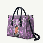 Rosa Parks Leather Bag Purple Floral Pattern Civil Rights Tribute Bold Name Repeated Text Design - African Pride