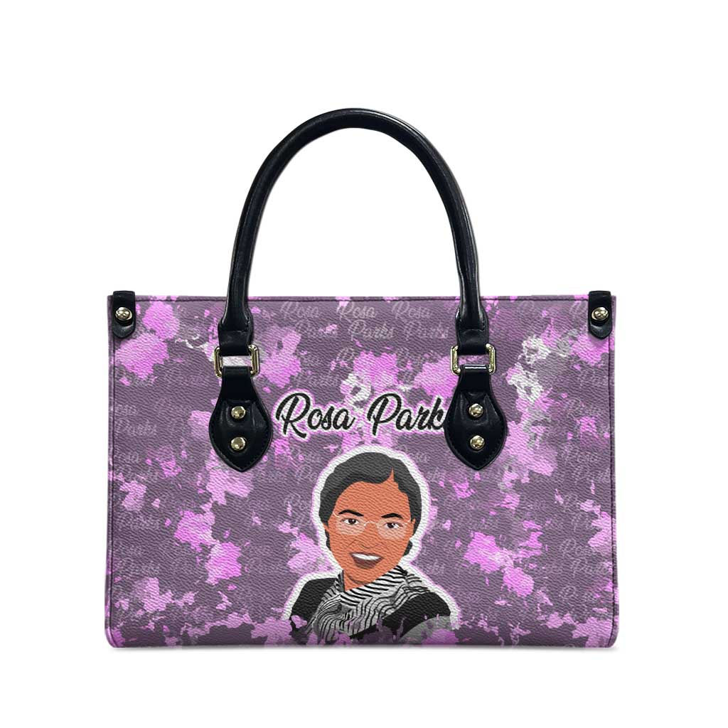 Rosa Parks Leather Bag Purple Floral Pattern Civil Rights Tribute Bold Name Repeated Text Design - African Pride