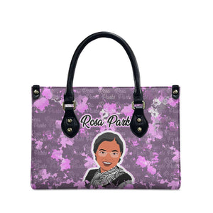 Rosa Parks Leather Bag Purple Floral Pattern Civil Rights Tribute Bold Name Repeated Text Design - African Pride