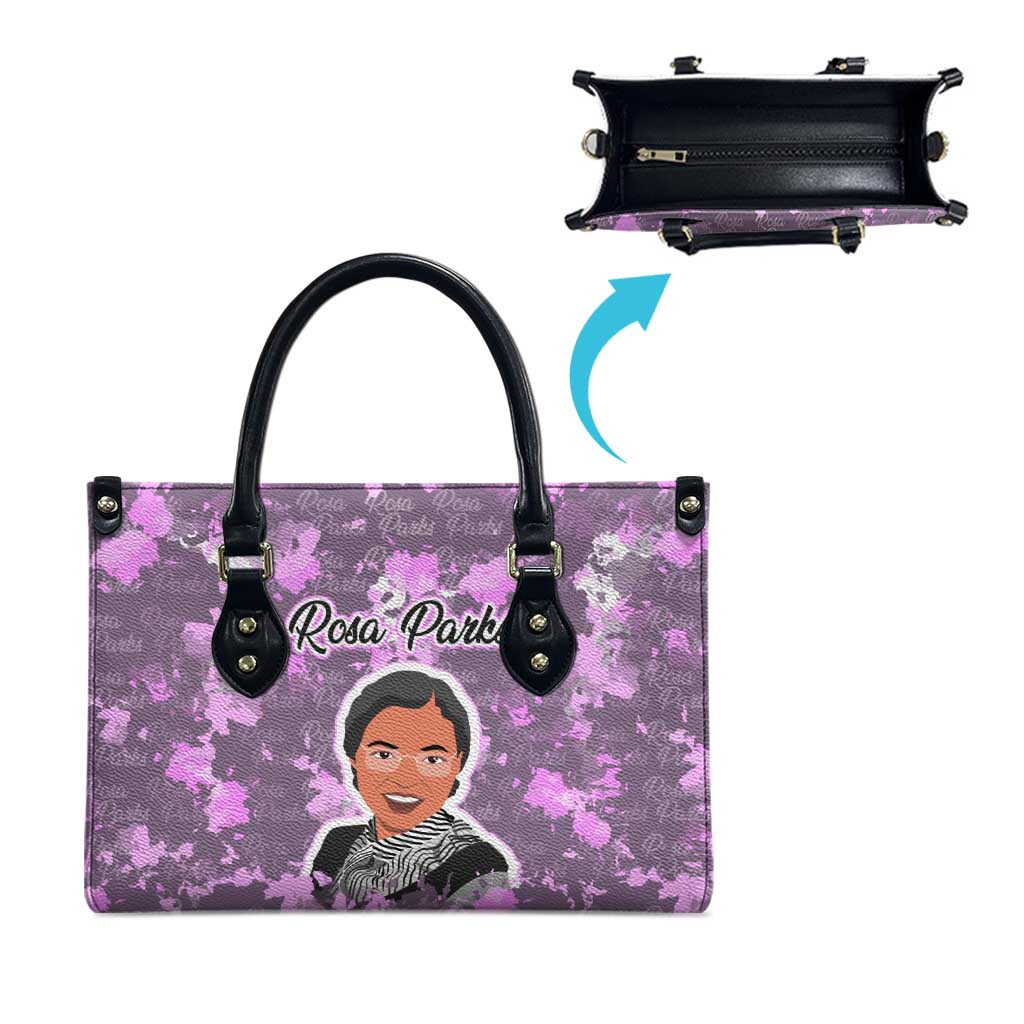 Rosa Parks Leather Bag Purple Floral Pattern Civil Rights Tribute Bold Name Repeated Text Design - African Pride